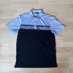 Travis Mathew Mens Golf Polo Shirt Short Sleeve Light Blue Black Stripe Logo M